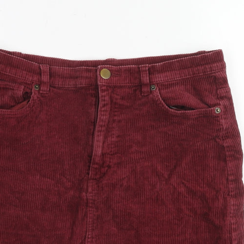 Monki Womens Red Cotton A-Line Skirt Size 14 Zip