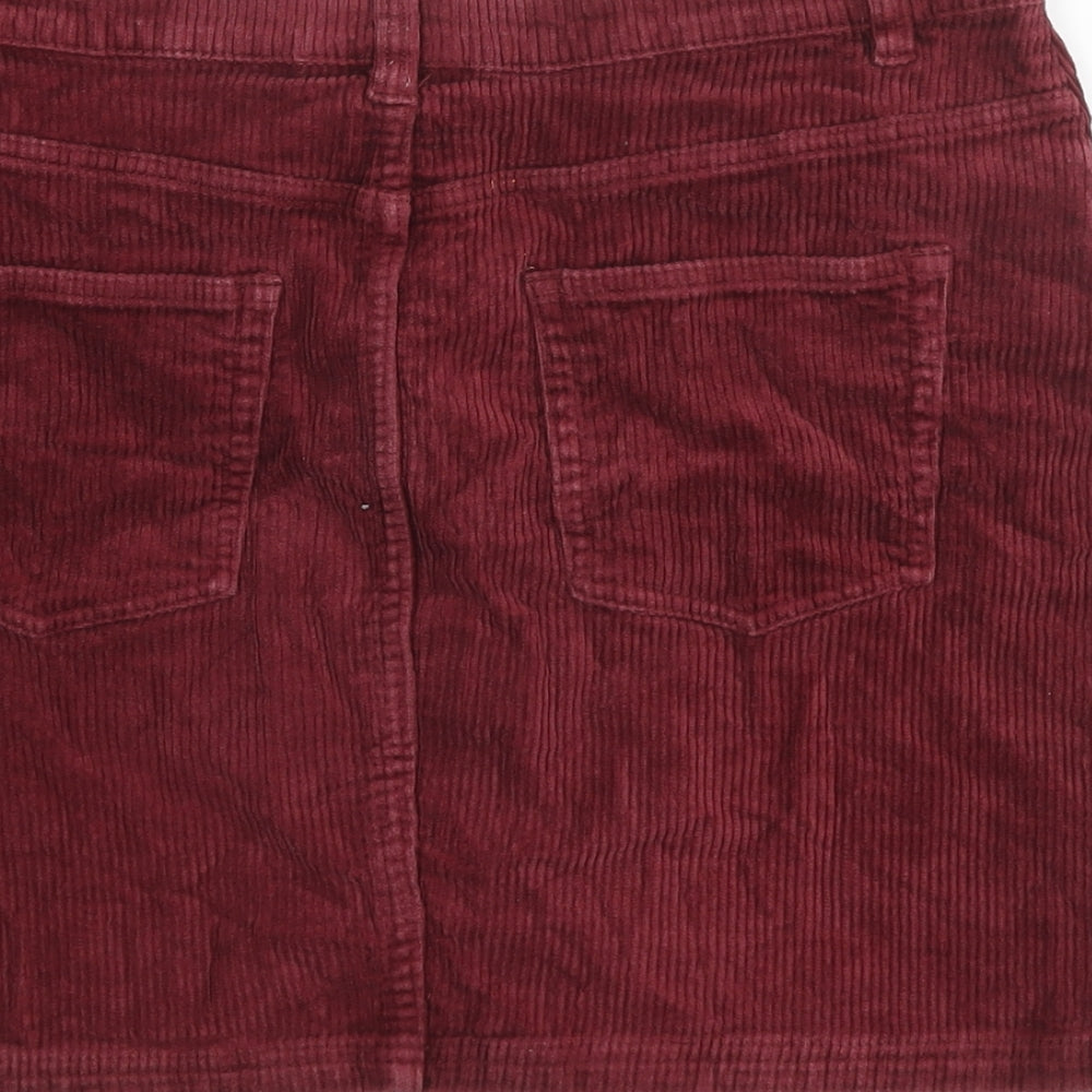 Monki Womens Red Cotton A-Line Skirt Size 14 Zip