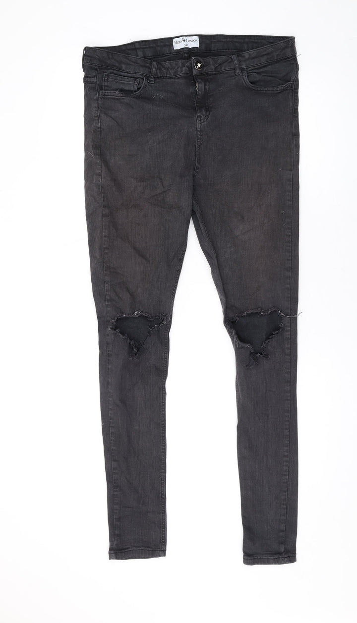 Hera London Womens Grey Cotton Skinny Jeans Size 34 in L30 in Regular Zip