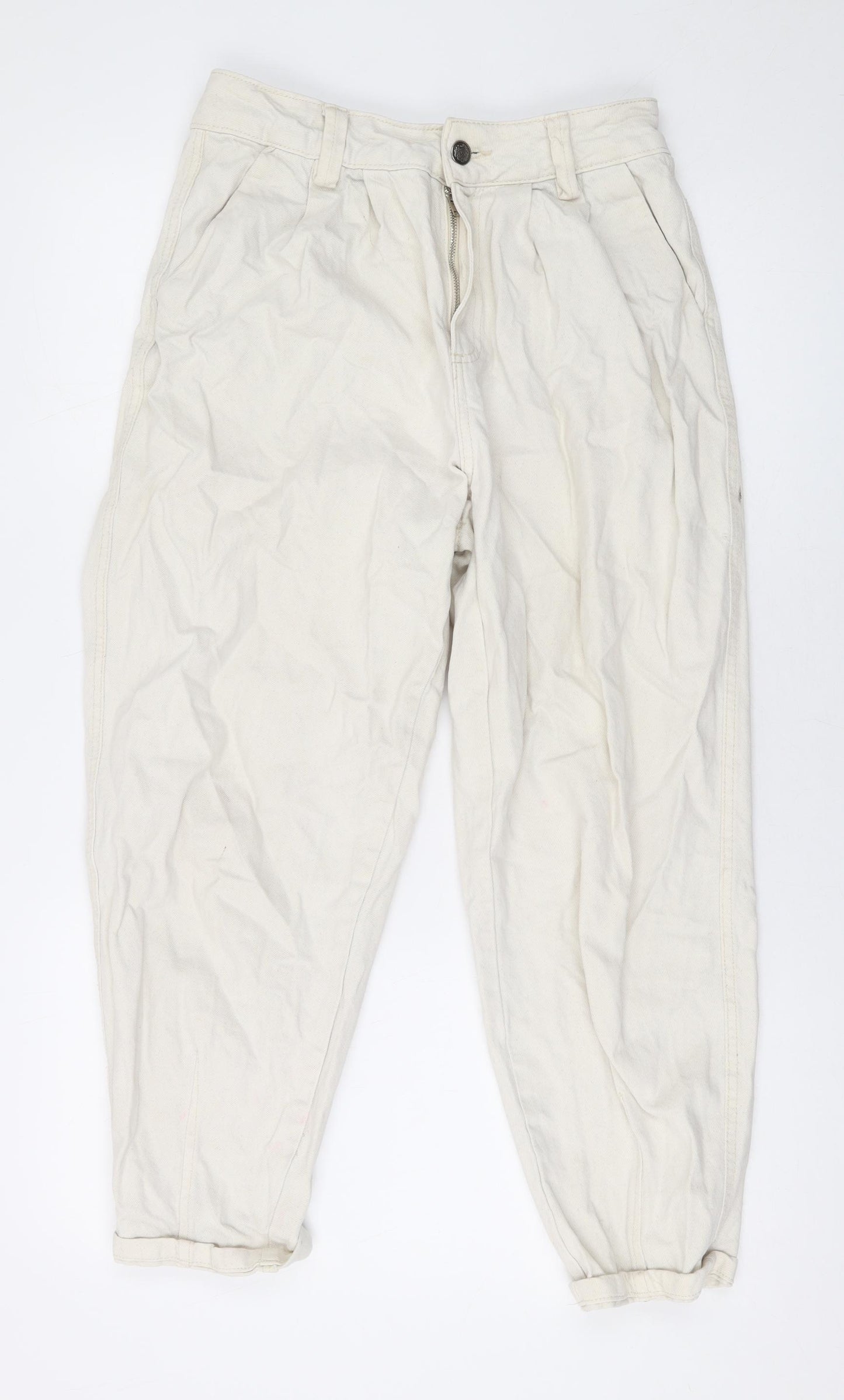 Bershka Womens Beige Cotton Mom Jeans Size 8 L23 in Regular Zip
