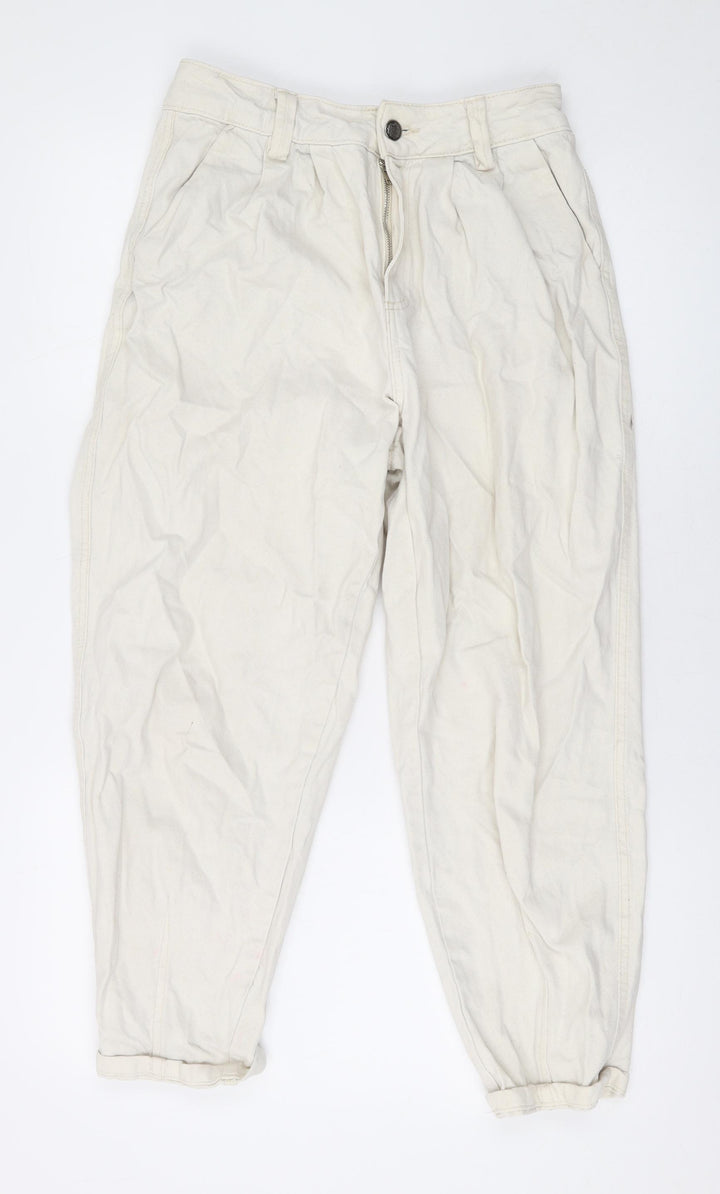 Bershka Womens Beige Cotton Mom Jeans Size 8 L23 in Regular Zip