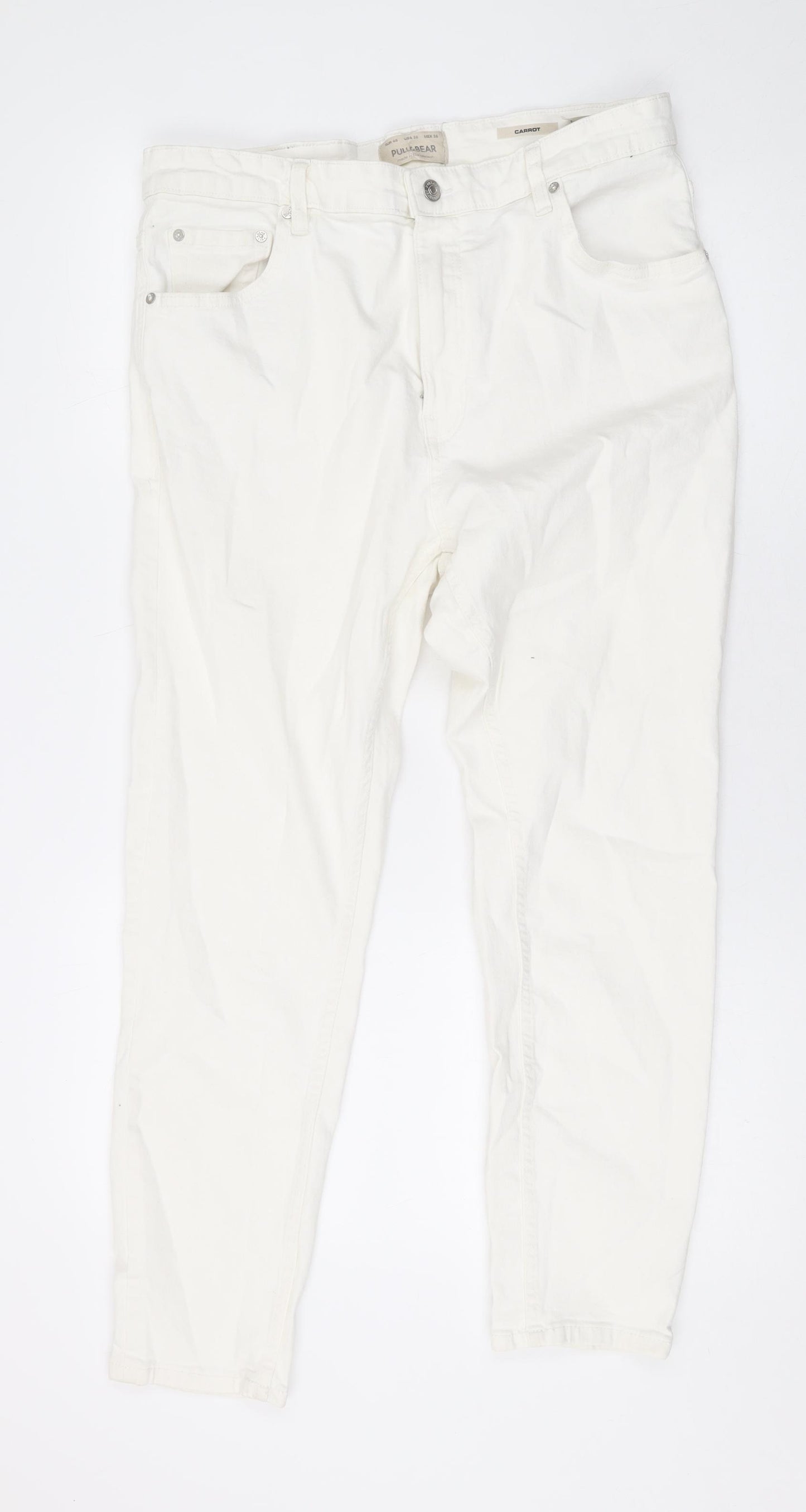 Pull&Bear Mens White Cotton Straight Jeans Size 36 in L25 in Regular Zip