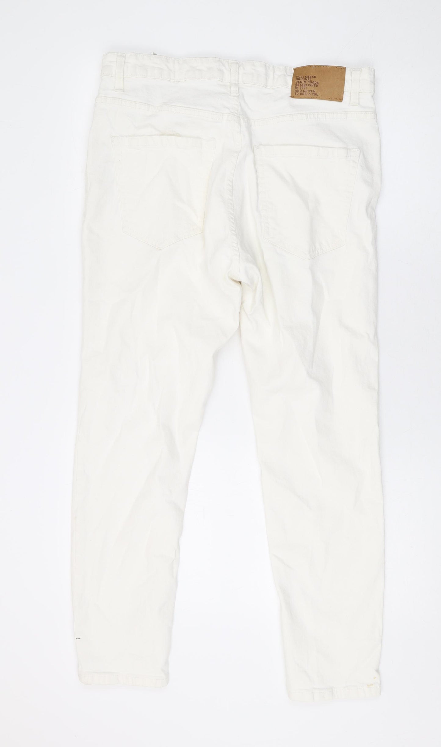 Pull&Bear Mens White Cotton Straight Jeans Size 36 in L25 in Regular Zip