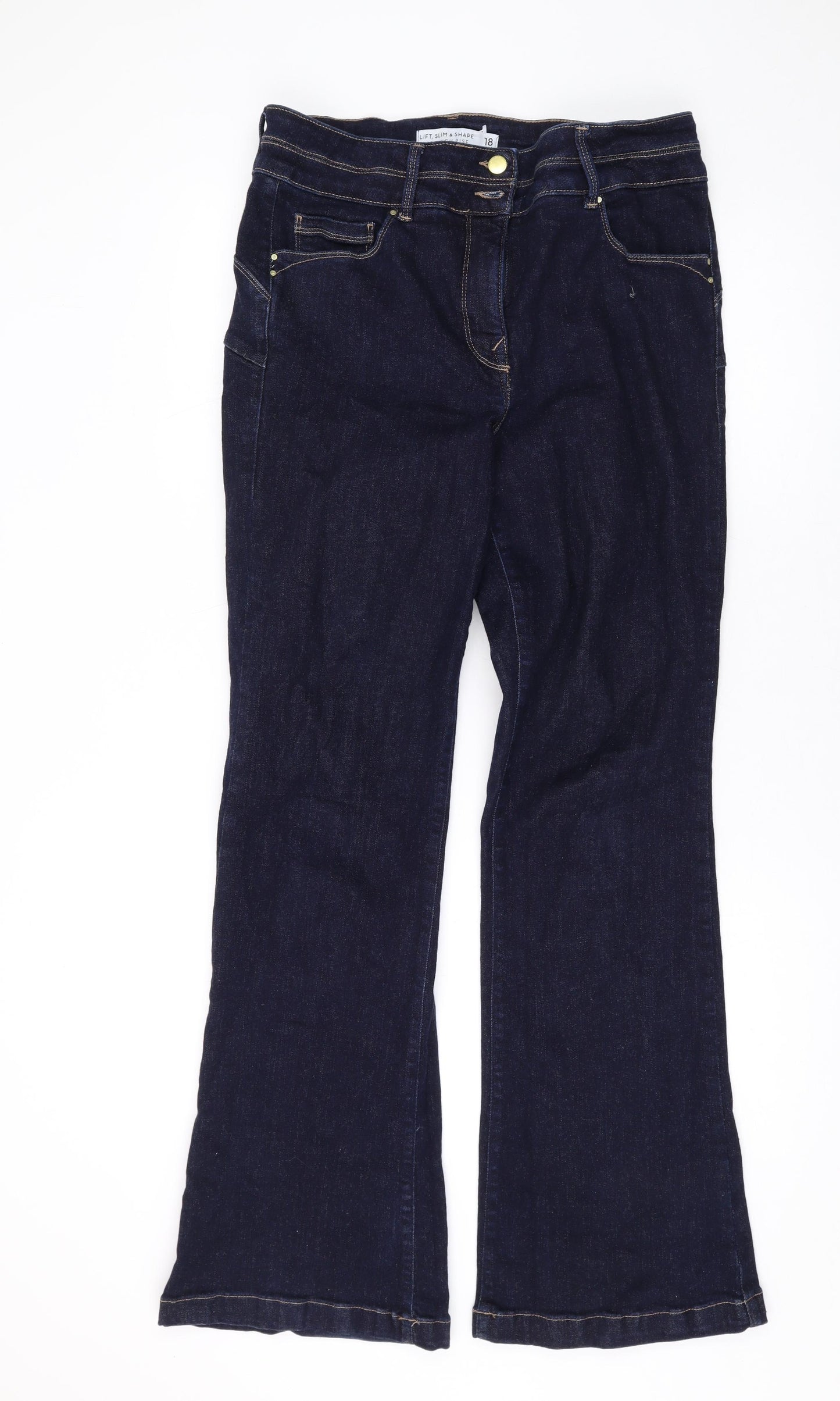 NEXT Womens Blue Cotton Flared Jeans Size 18 L32 in Regular Zip