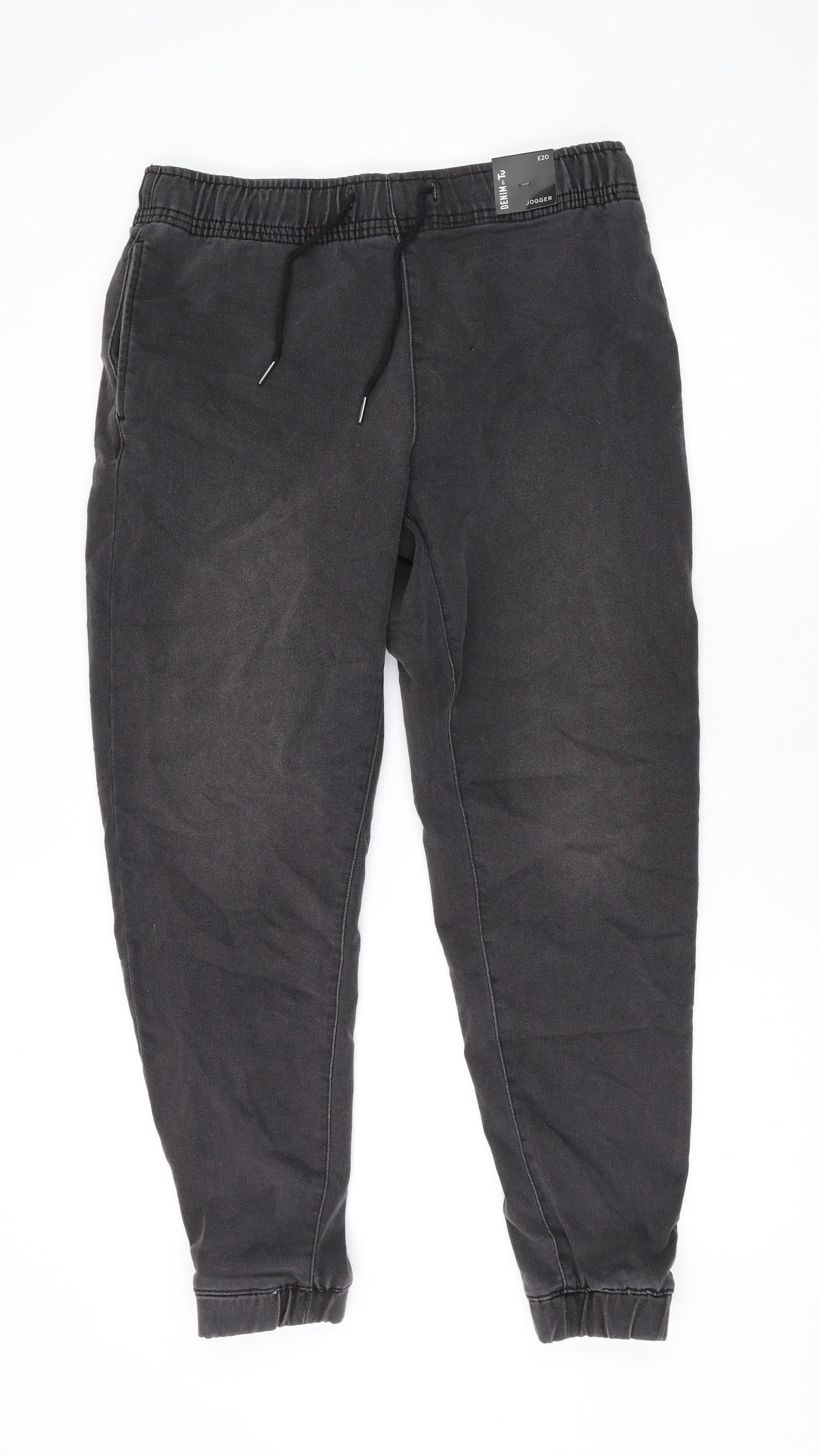 TU Womens Grey Cotton Tapered Jeans Size 14 L28 in Regular Drawstring