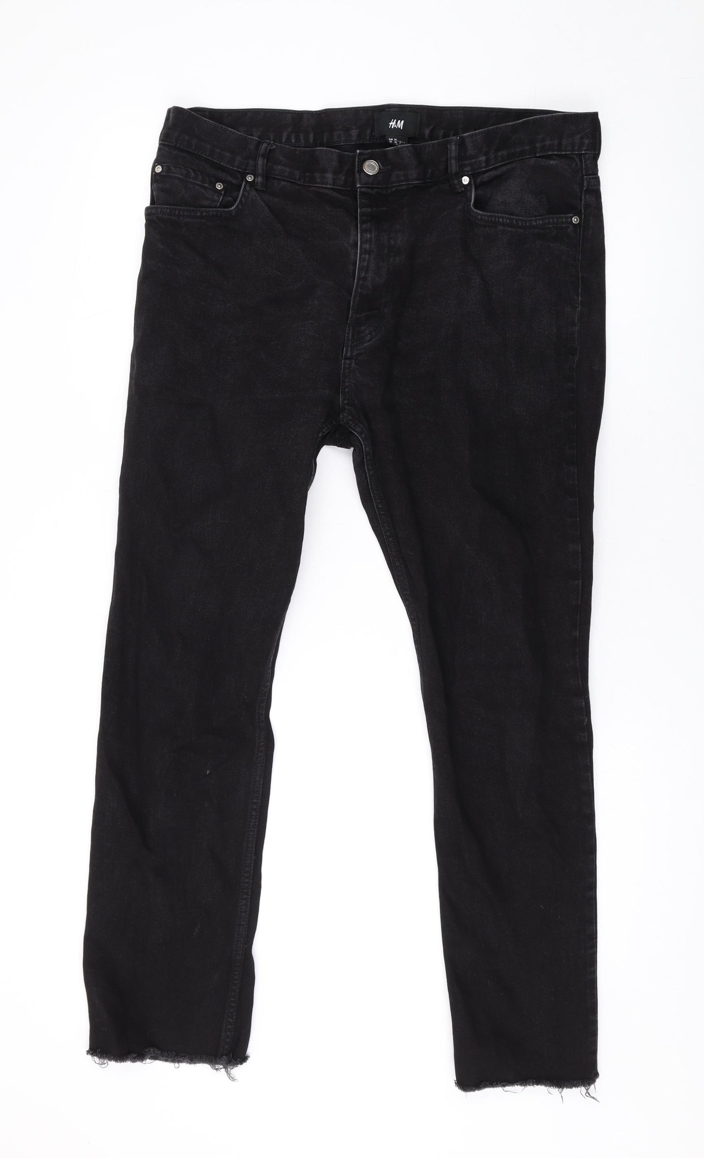 H&M Mens Black Cotton Straight Jeans Size 34 in L26 in Regular Zip