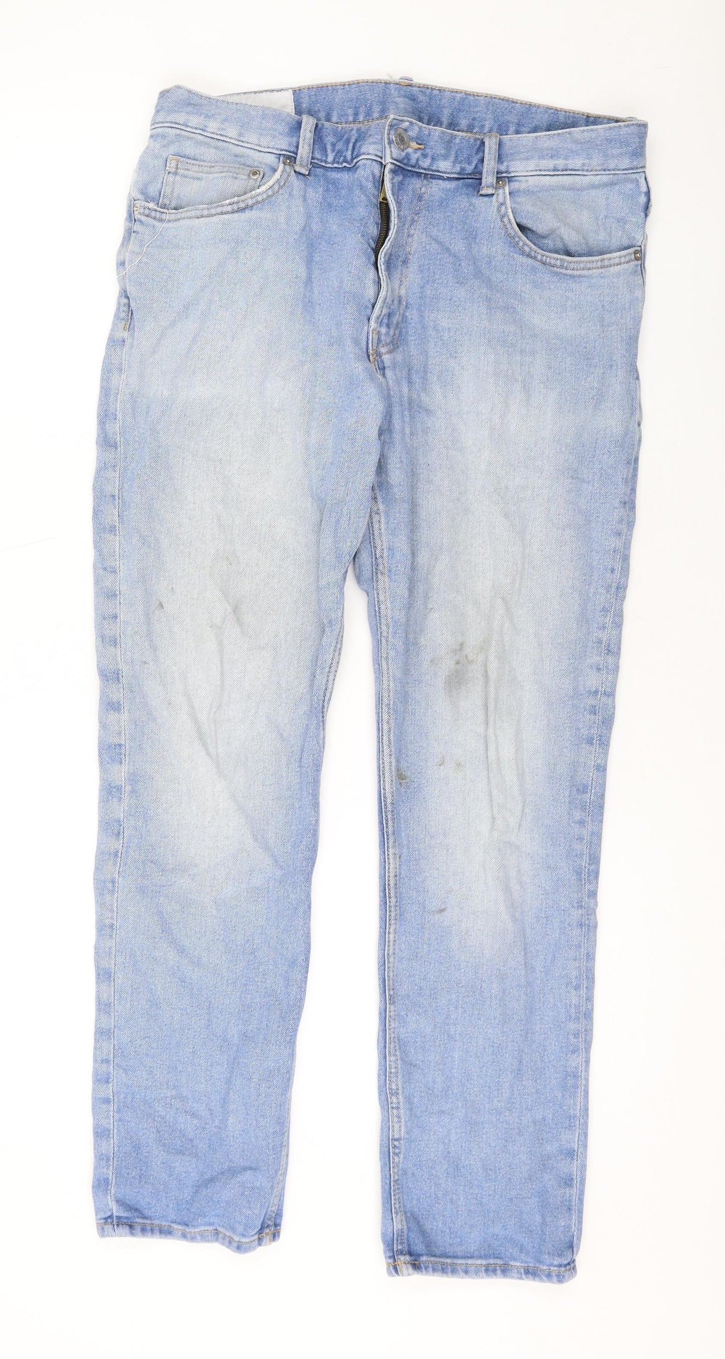 H&M Mens Black Cotton Wide-Leg Jeans Size 34 in L28 in Regular Zip