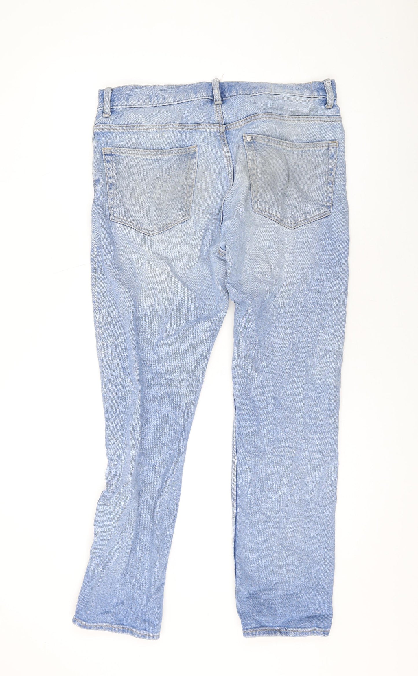 H&M Mens Black Cotton Wide-Leg Jeans Size 34 in L28 in Regular Zip