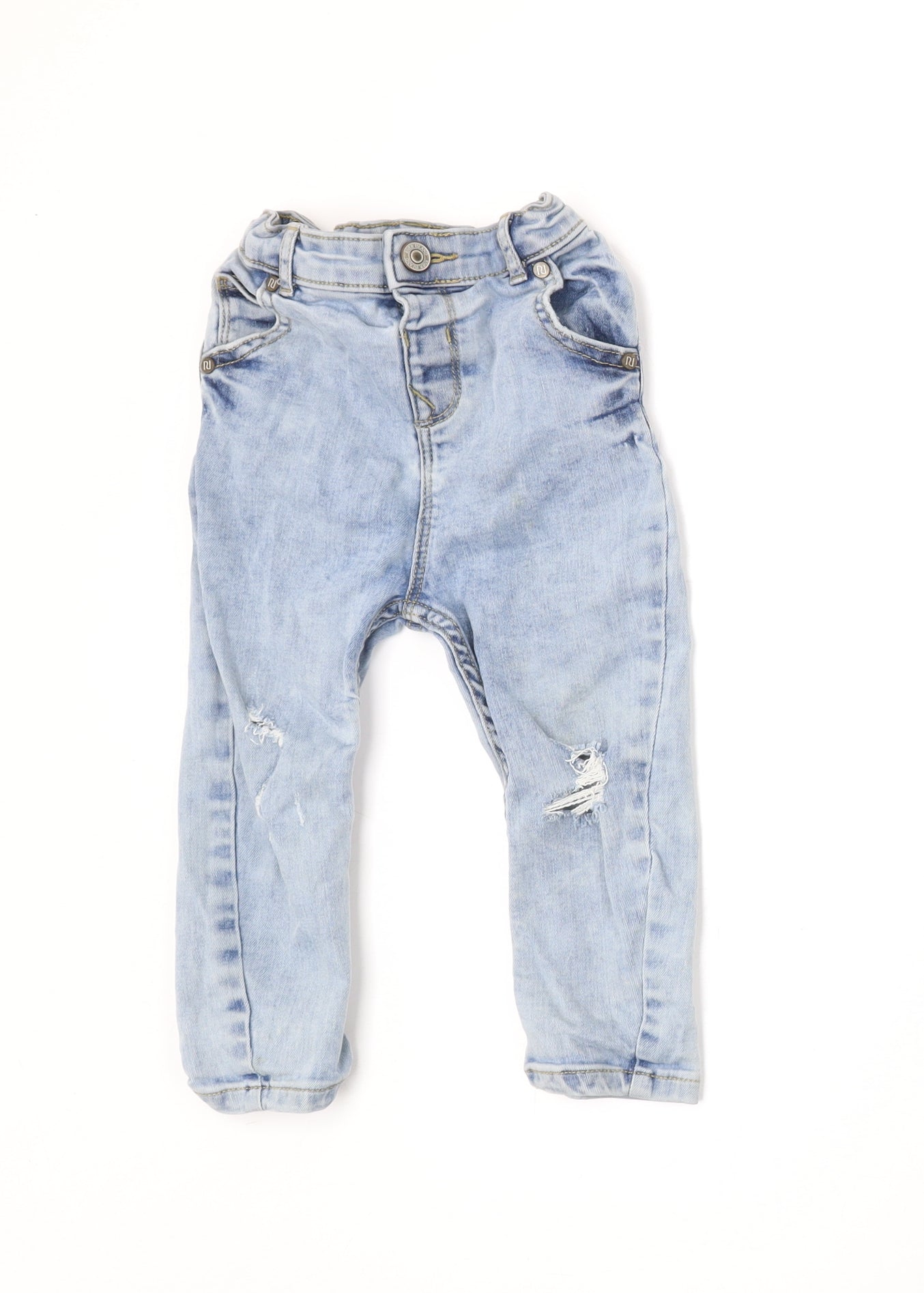 River Island Boys Blue Cotton Jogger Jeans Size 18-24 Months Snap