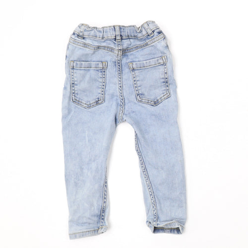River Island Boys Blue Cotton Jogger Jeans Size 18-24 Months Snap