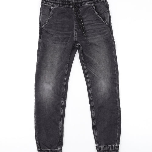 Marks and Spencer Boys Grey Cotton Tapered Jeans Size 8-9 Years L21 in Regular Drawstring