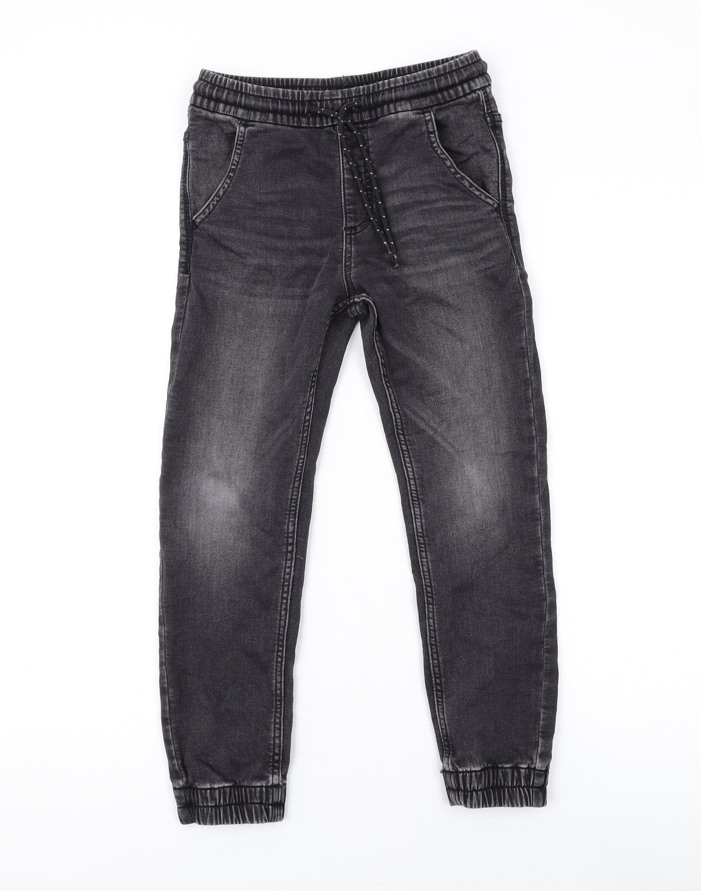 Marks and Spencer Boys Grey Cotton Tapered Jeans Size 8-9 Years L21 in Regular Drawstring