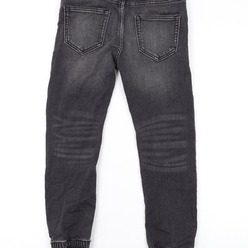 Marks and Spencer Boys Grey Cotton Tapered Jeans Size 8-9 Years L21 in Regular Drawstring