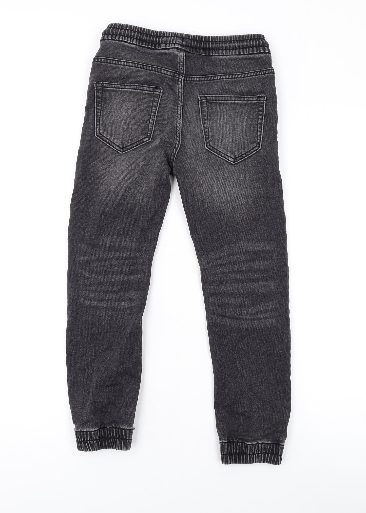 Marks and Spencer Boys Grey Cotton Tapered Jeans Size 8-9 Years L21 in Regular Drawstring