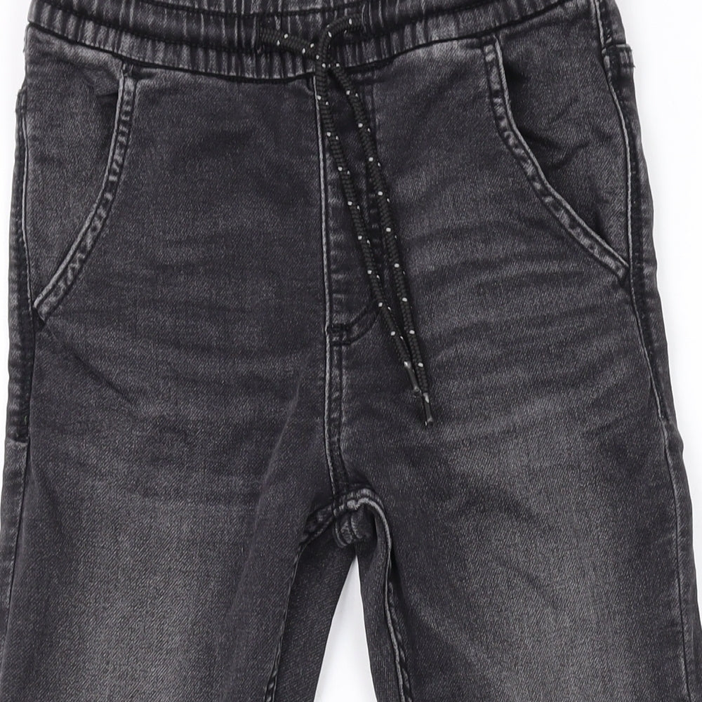 Marks and Spencer Boys Grey Cotton Tapered Jeans Size 8-9 Years L21 in Regular Drawstring