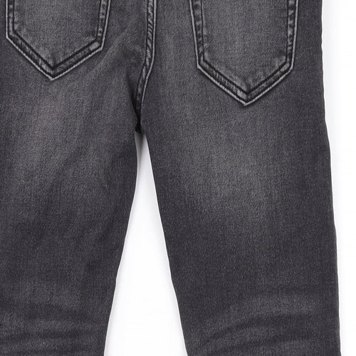 Marks and Spencer Boys Grey Cotton Tapered Jeans Size 8-9 Years L21 in Regular Drawstring