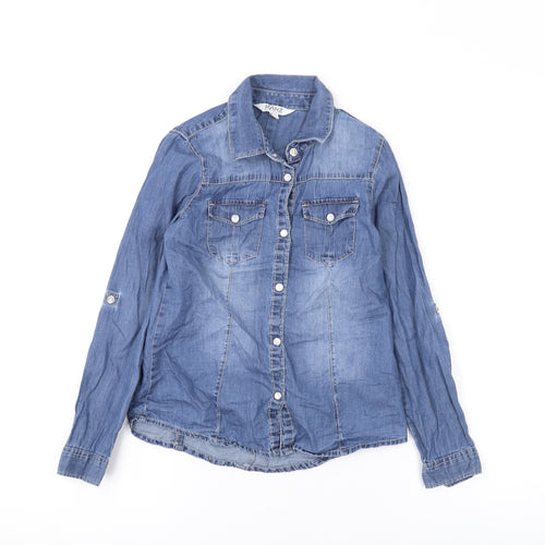 Kanz Girls Blue Cotton Basic Button-Up Size 9 Years Collared Snap