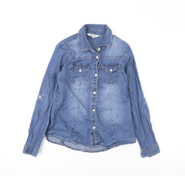 Kanz Girls Blue Cotton Basic Button-Up Size 9 Years Collared Snap