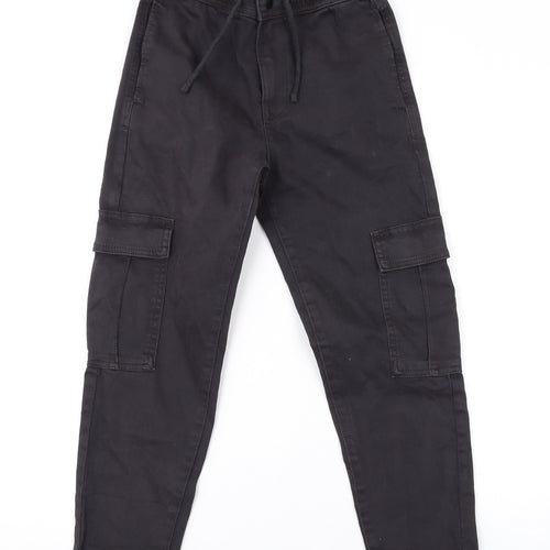 Marks and Spencer Girls Grey Cotton Cargo Trousers Size 8-9 Years L23 in Regular Zip
