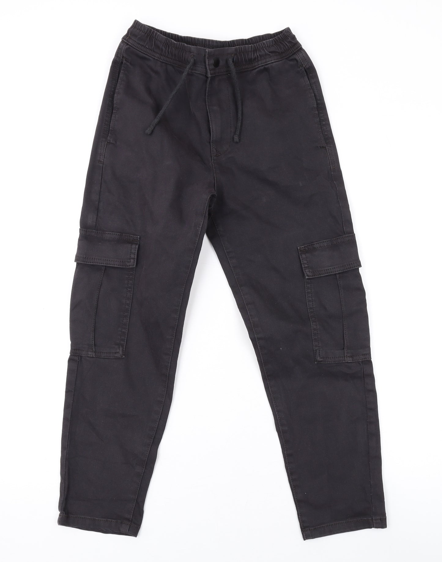 Marks and Spencer Girls Grey Cotton Cargo Trousers Size 8-9 Years L23 in Regular Zip
