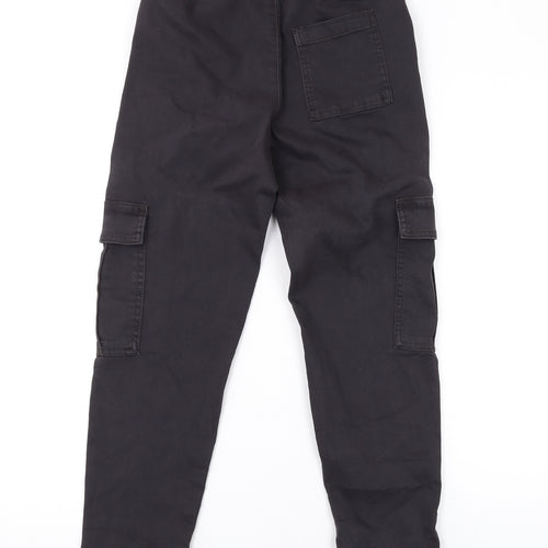 Marks and Spencer Girls Grey Cotton Cargo Trousers Size 8-9 Years L23 in Regular Zip