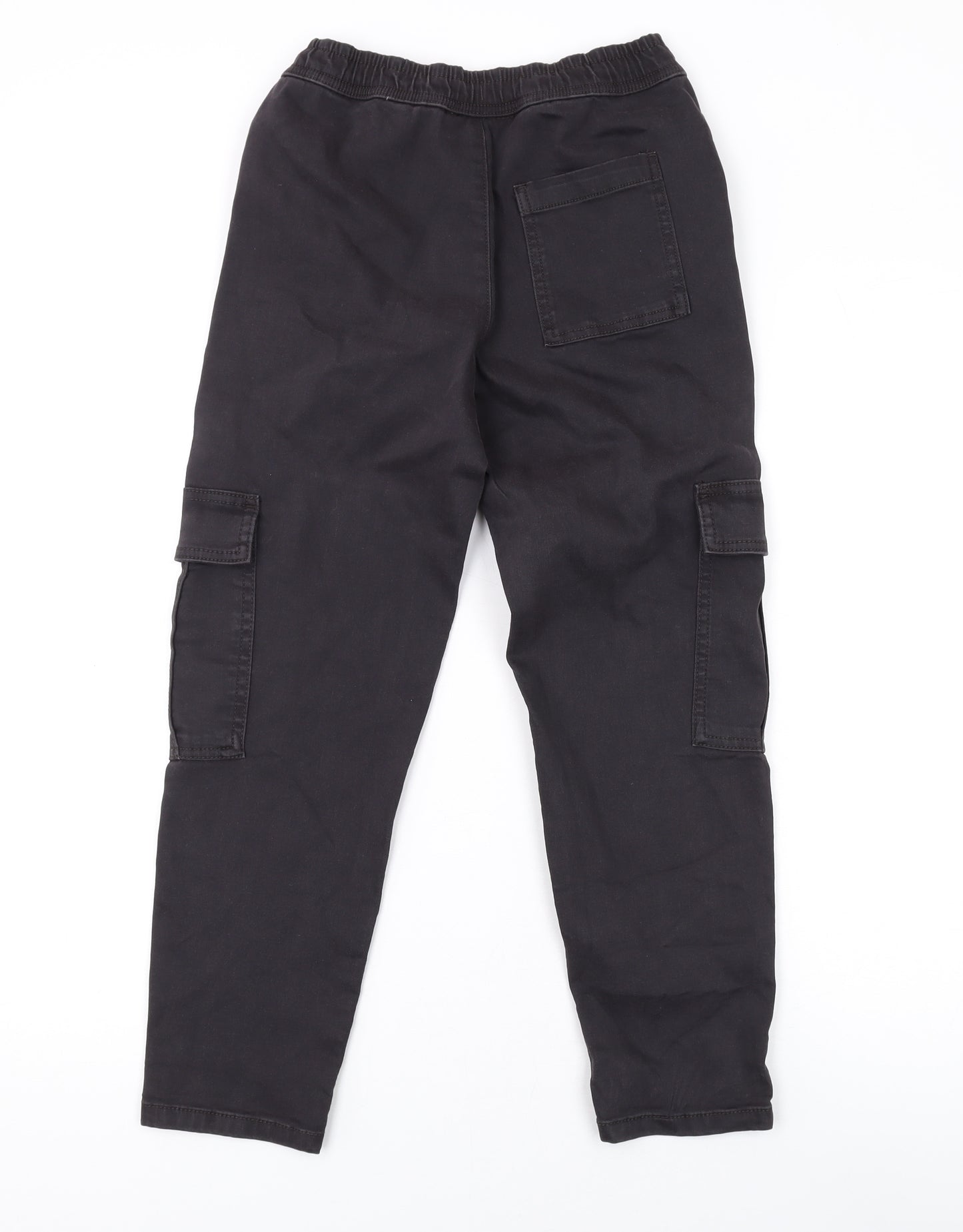 Marks and Spencer Girls Grey Cotton Cargo Trousers Size 8-9 Years L23 in Regular Zip