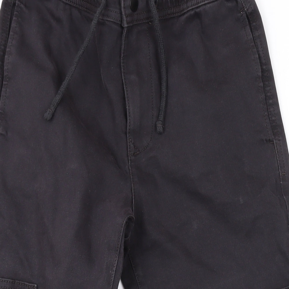 Marks and Spencer Girls Grey Cotton Cargo Trousers Size 8-9 Years L23 in Regular Zip