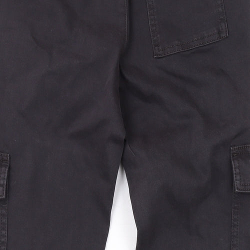 Marks and Spencer Girls Grey Cotton Cargo Trousers Size 8-9 Years L23 in Regular Zip