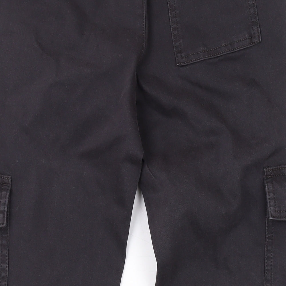 Marks and Spencer Girls Grey Cotton Cargo Trousers Size 8-9 Years L23 in Regular Zip