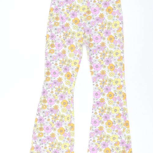 Marks and Spencer Girls Multicoloured Floral Cotton Jogger Trousers Size 12-13 Years L24 in Regular Pullover