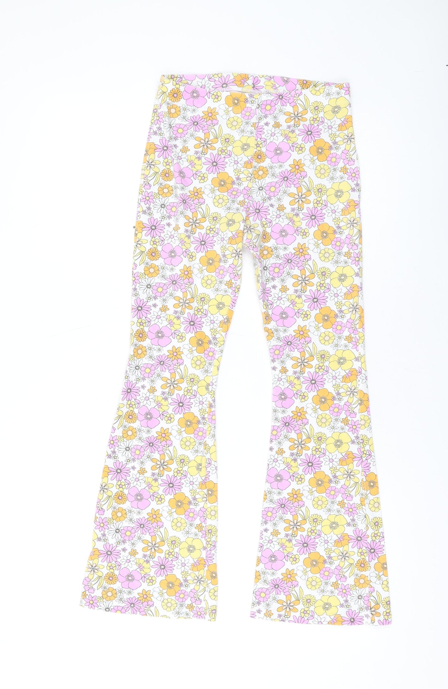 Marks and Spencer Girls Multicoloured Floral Cotton Jogger Trousers Size 12-13 Years L24 in Regular Pullover