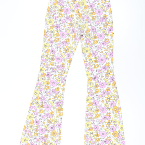 Marks and Spencer Girls Multicoloured Floral Cotton Jogger Trousers Size 12-13 Years L24 in Regular Pullover