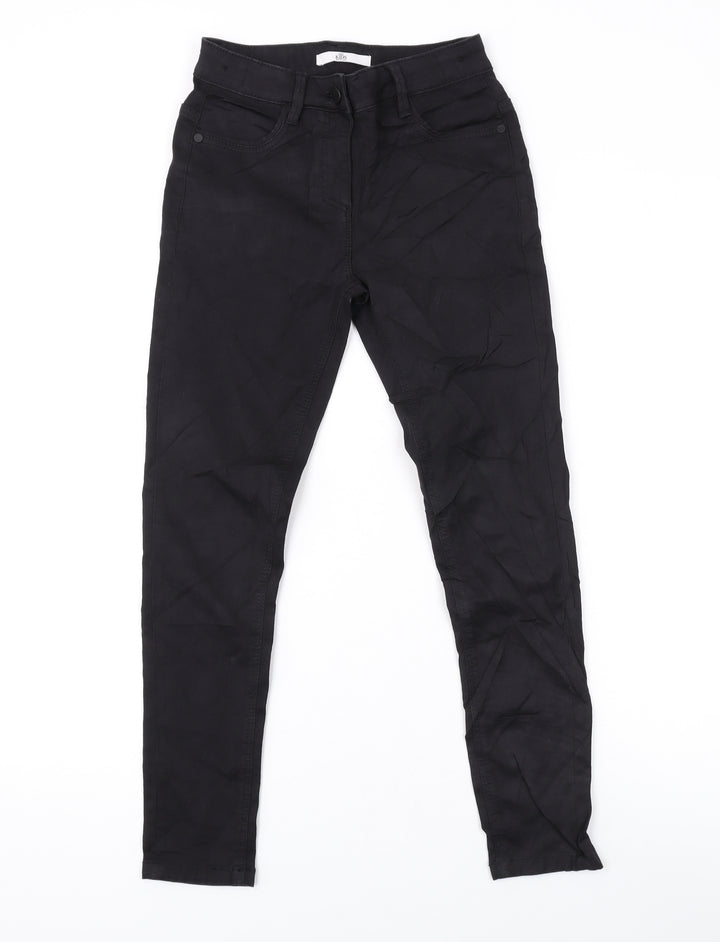 Marks and Spencer Girls Black Cotton Skinny Jeans Size 10-11 Years L23 in Regular Zip