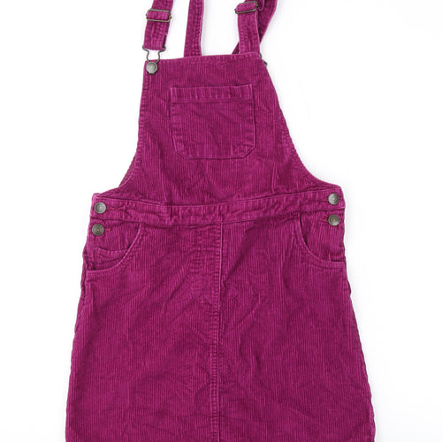 John Lewis Girls Purple Cotton Pinafore/Dungaree Dress Size 12 Years Square Neck Button