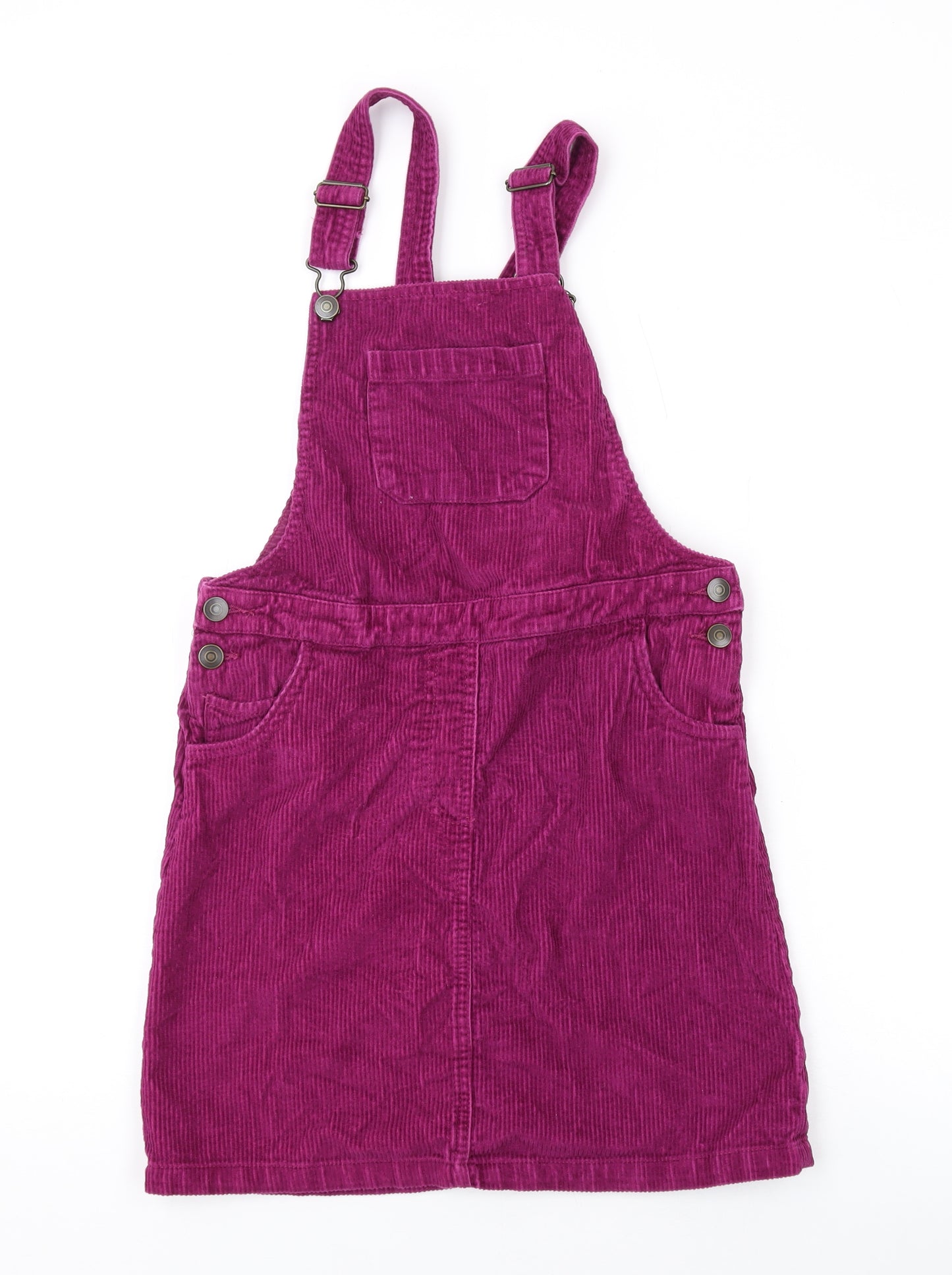John Lewis Girls Purple Cotton Pinafore/Dungaree Dress Size 12 Years Square Neck Button