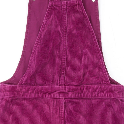 John Lewis Girls Purple Cotton Pinafore/Dungaree Dress Size 12 Years Square Neck Button