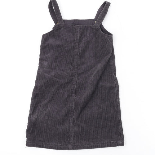 George Girls Grey Cotton Pinafore/Dungaree Dress Size 4-5 Years Square Neck Snap - Minnie Mouse