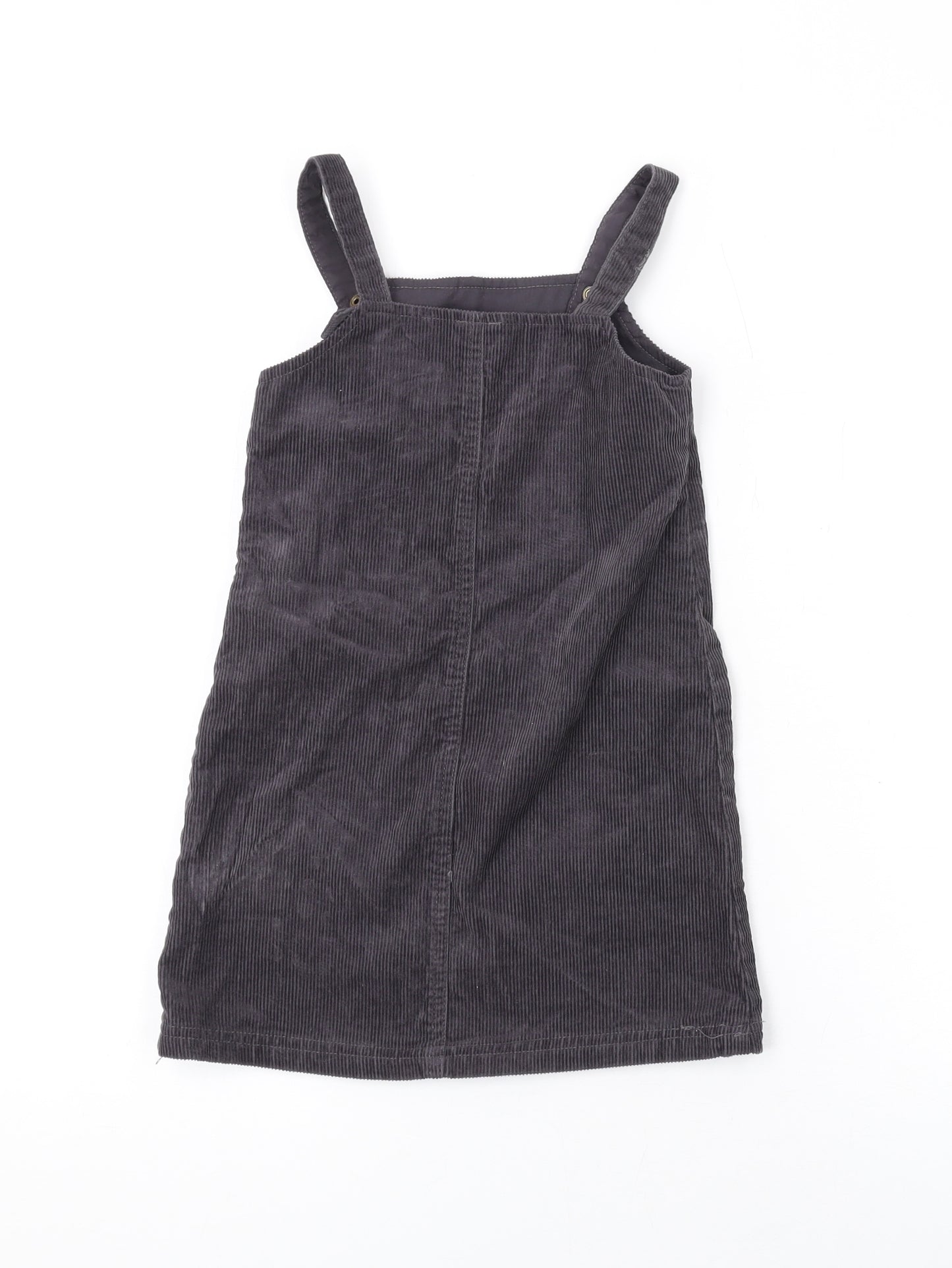 George Girls Grey Cotton Pinafore/Dungaree Dress Size 4-5 Years Square Neck Snap - Minnie Mouse