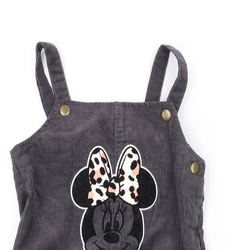 George Girls Grey Cotton Pinafore/Dungaree Dress Size 4-5 Years Square Neck Snap - Minnie Mouse