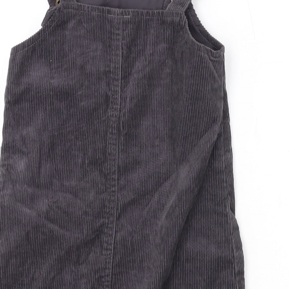 George Girls Grey Cotton Pinafore/Dungaree Dress Size 4-5 Years Square Neck Snap - Minnie Mouse