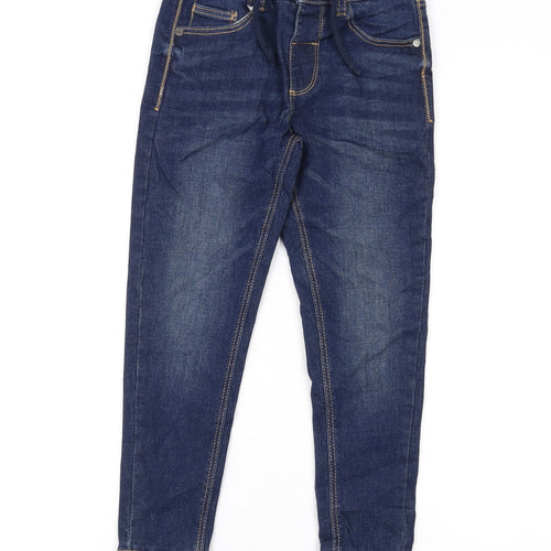 Marks and Spencer Girls Blue Cotton Skinny Jeans Size 5-6 Years Regular Button