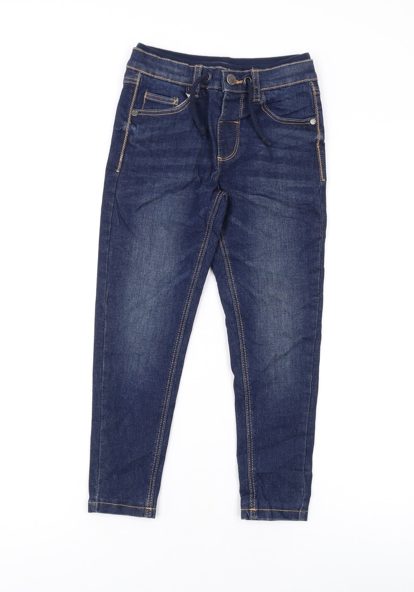 Marks and Spencer Girls Blue Cotton Skinny Jeans Size 5-6 Years Regular Button
