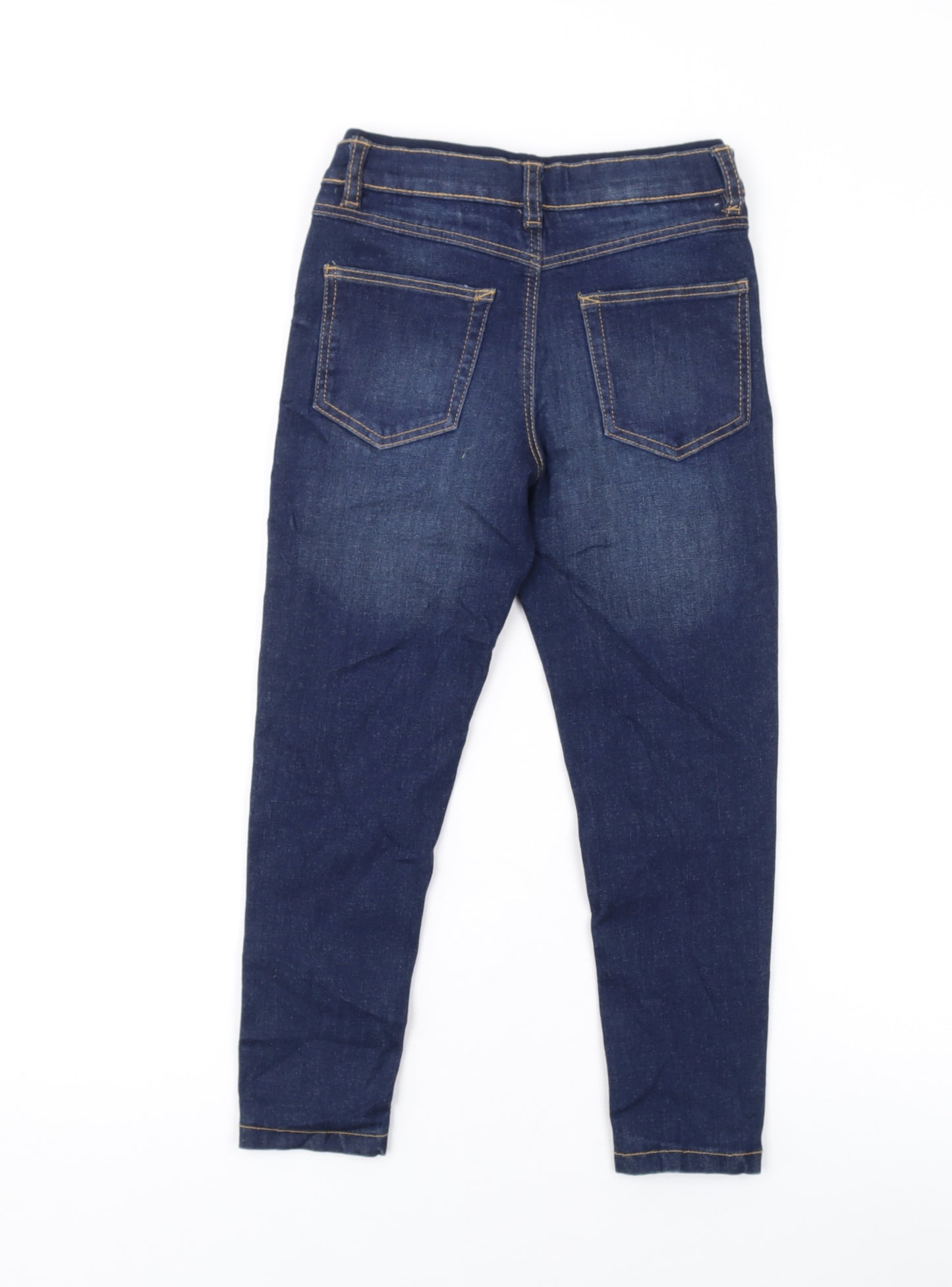 Marks and Spencer Girls Blue Cotton Skinny Jeans Size 5-6 Years Regular Button