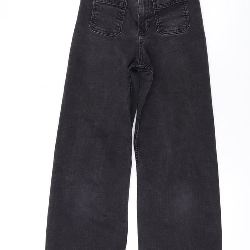 Zara Girls Grey Cotton Wide-Leg Jeans Size 13-14 Years L25 in Regular Zip