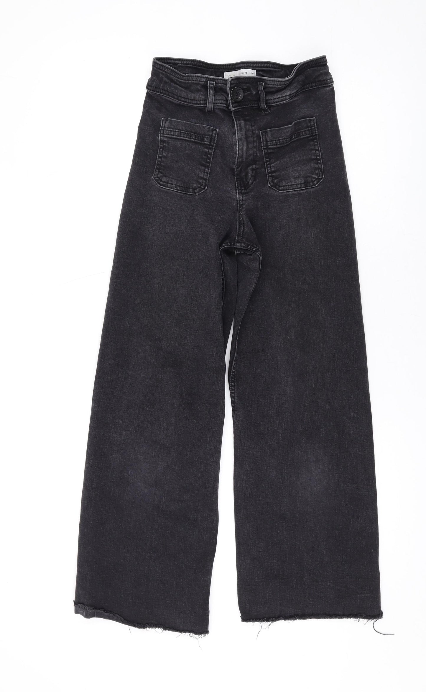 Zara Girls Grey Cotton Wide-Leg Jeans Size 13-14 Years L25 in Regular Zip