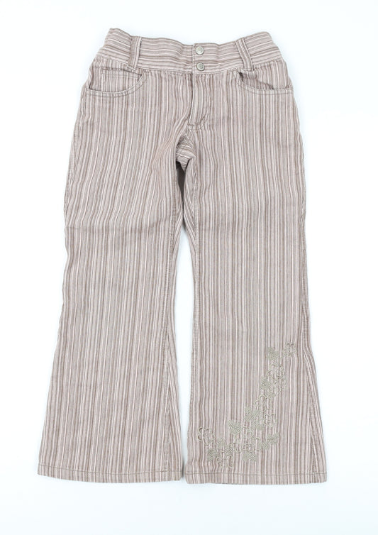 Pumpkin Patch Girls Pink Striped Cotton Dress Pants Trousers Size 7 Years L20 in Regular Zip - Embroidery