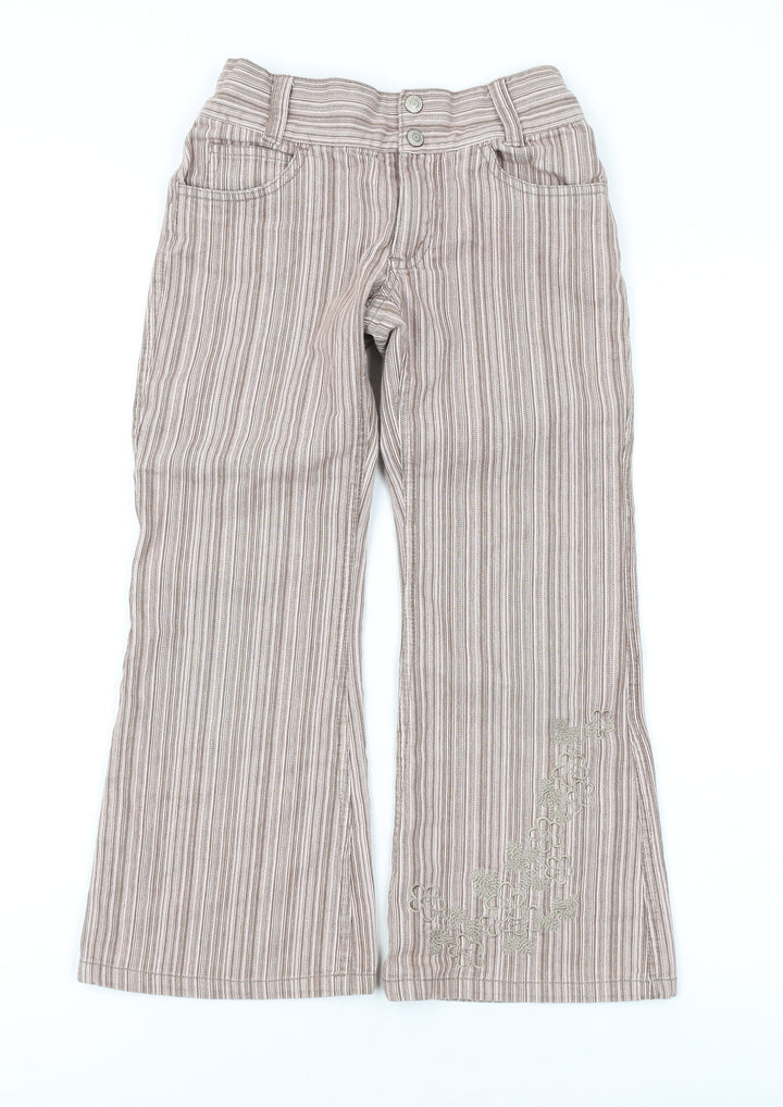 Pumpkin Patch Girls Pink Striped Cotton Dress Pants Trousers Size 7 Years L20 in Regular Zip - Embroidery