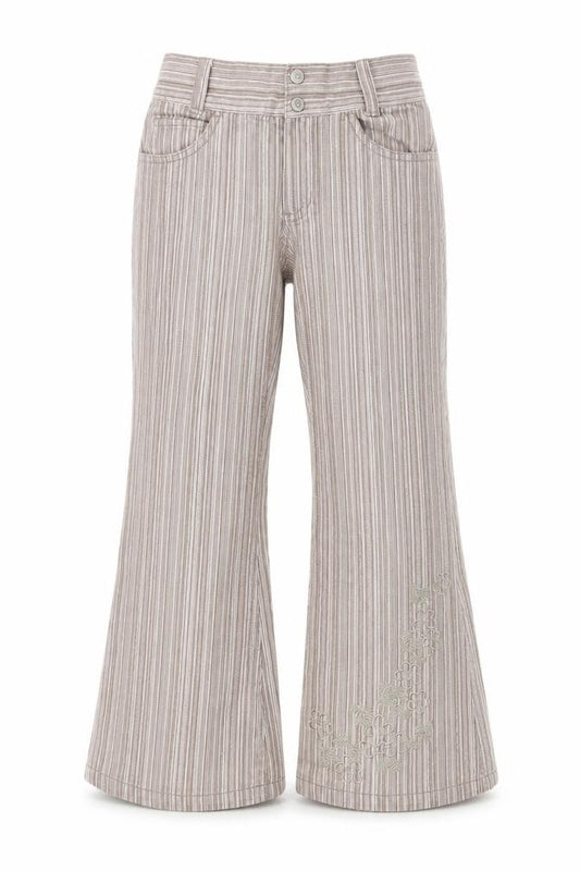 Pumpkin Patch Girls Pink Striped Cotton Dress Pants Trousers Size 7 Years L20 in Regular Zip - Embroidery