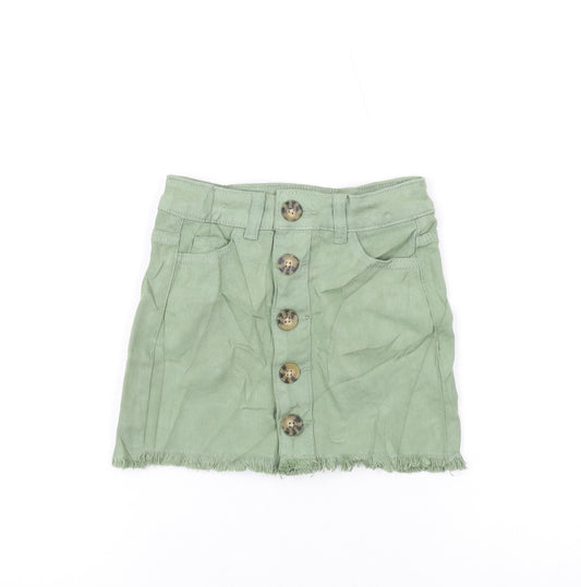 Marks and Spencer Girls Green Cotton Maxi Skirt Size 3-4 Years Regular Button