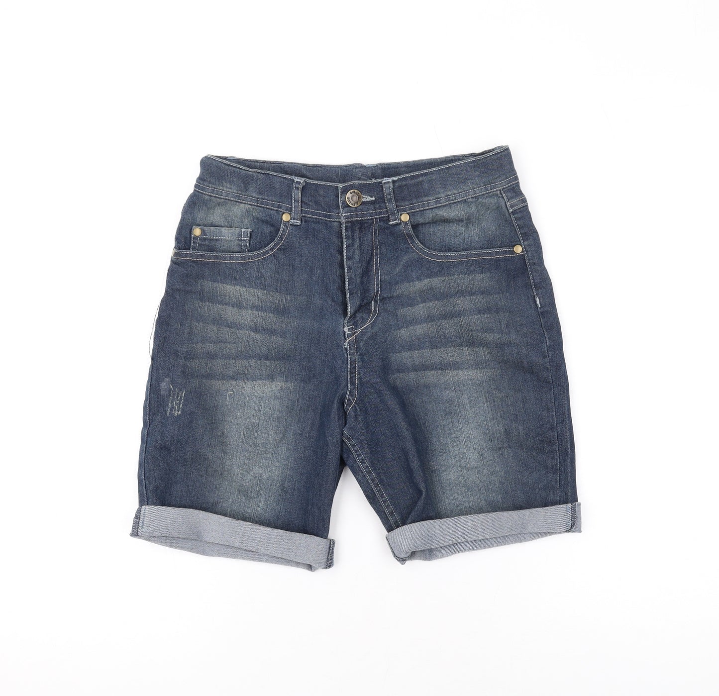 Bienzoe Womens Blue Cotton Basic Shorts Size 14 L8 in Regular Zip